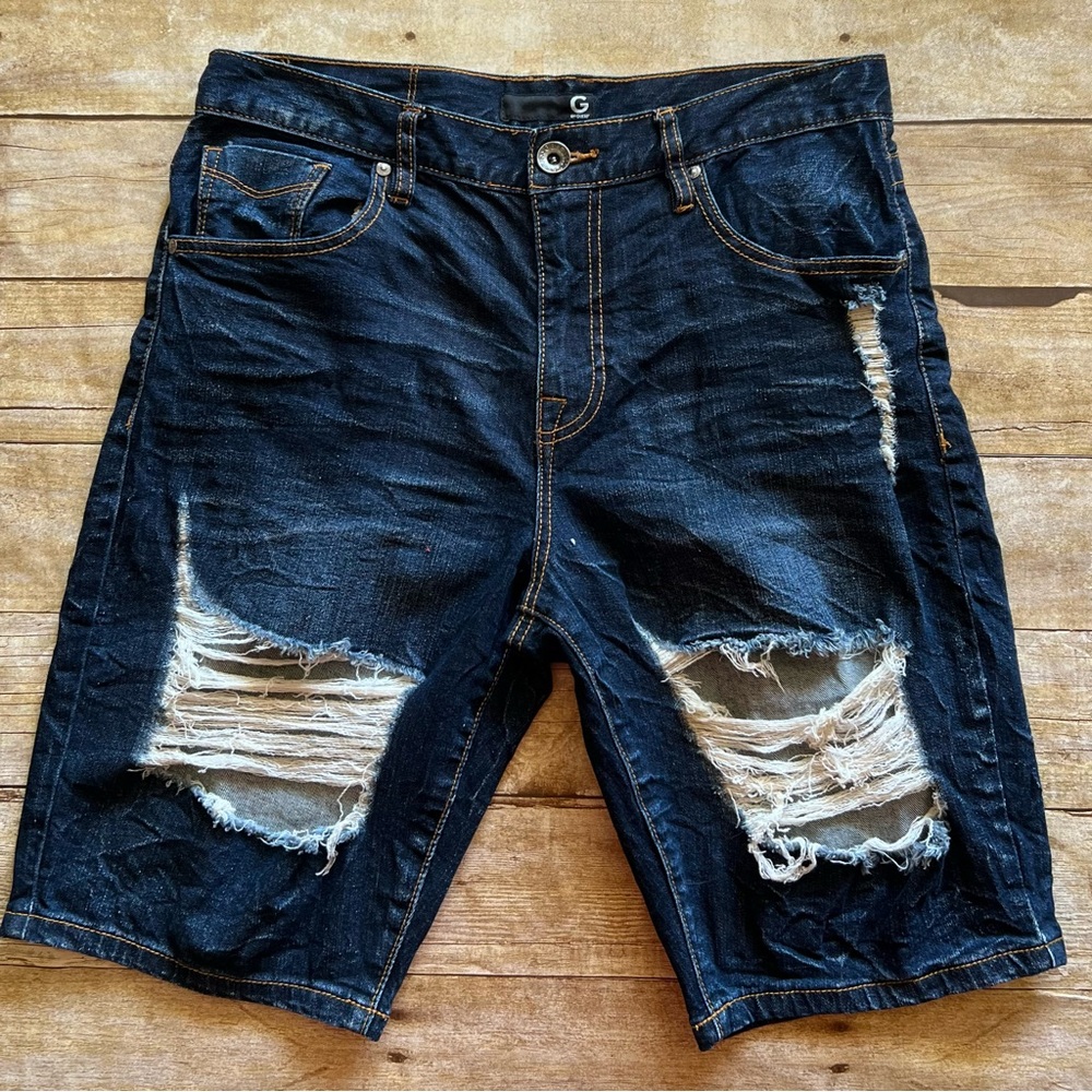 G by Guess Mens Slim Fit Sz 31" Distressed Denim Shorts‎ Ripped Jean Shorts